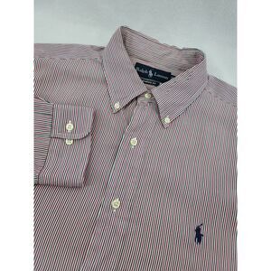 Ralph‎ Lauren Classic Fit Men's 17  (XL) Red/Green Striped L/S Button